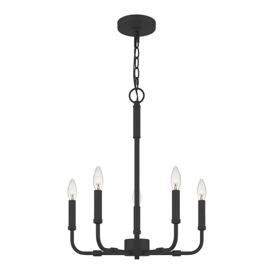 Quoizel Abner 18in 5-Light Chandelier | Industrial Matte Black Steel | Dining Room & Foyer | 18 x 18 x 21.25 in | Model ABR5018MBK