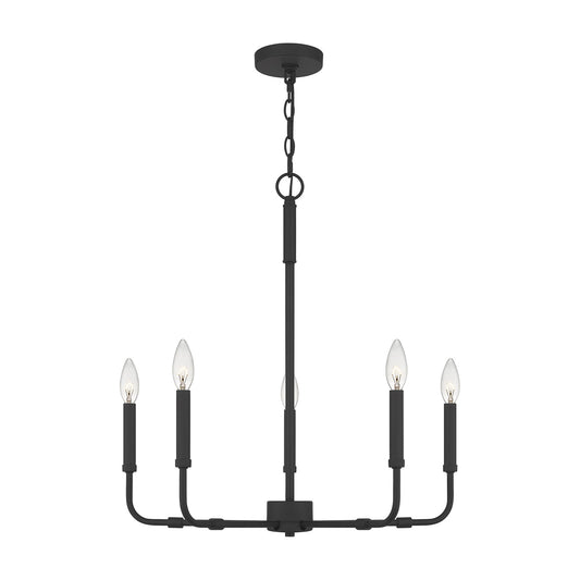 Quoizel Abner 24in 5-Light Chandelier | Industrial Matte Black Steel | Dining Room & Foyer | 24 x 24 x 25.25 in | Model ABR5024MBK