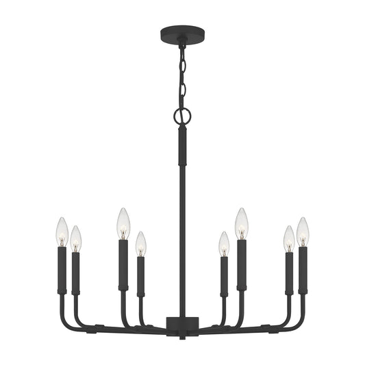 Quoizel Abner 28in 8-Light Chandelier | Industrial Matte Black Steel | Dining Room & Foyer | 28 x 28 x 26 in | Model ABR5028MBK