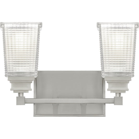 Quoizel Abbott 2 Light Bath, Brushed Nickel/Clear Prismatic
