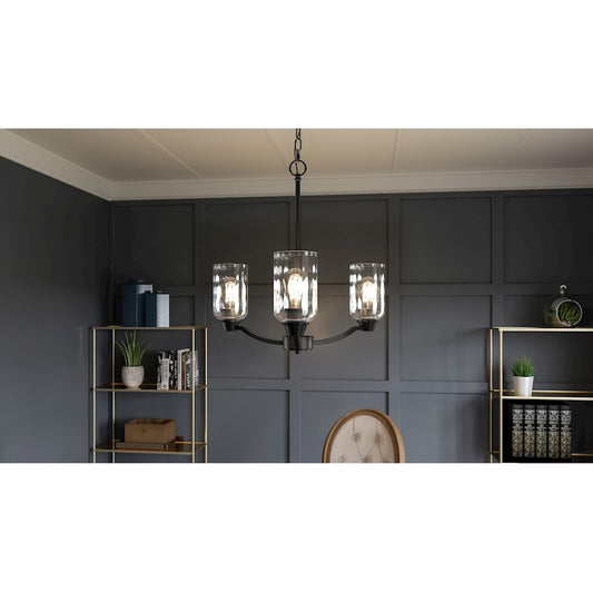 Quoizel Acacia 3 Light Chandelier, Matte Black/Clear Water