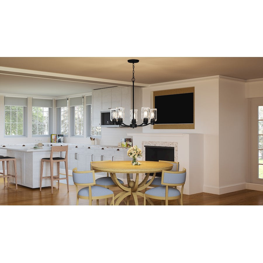 Quoizel Acacia 5 Light Chandelier, Matte Black/Clear Water
