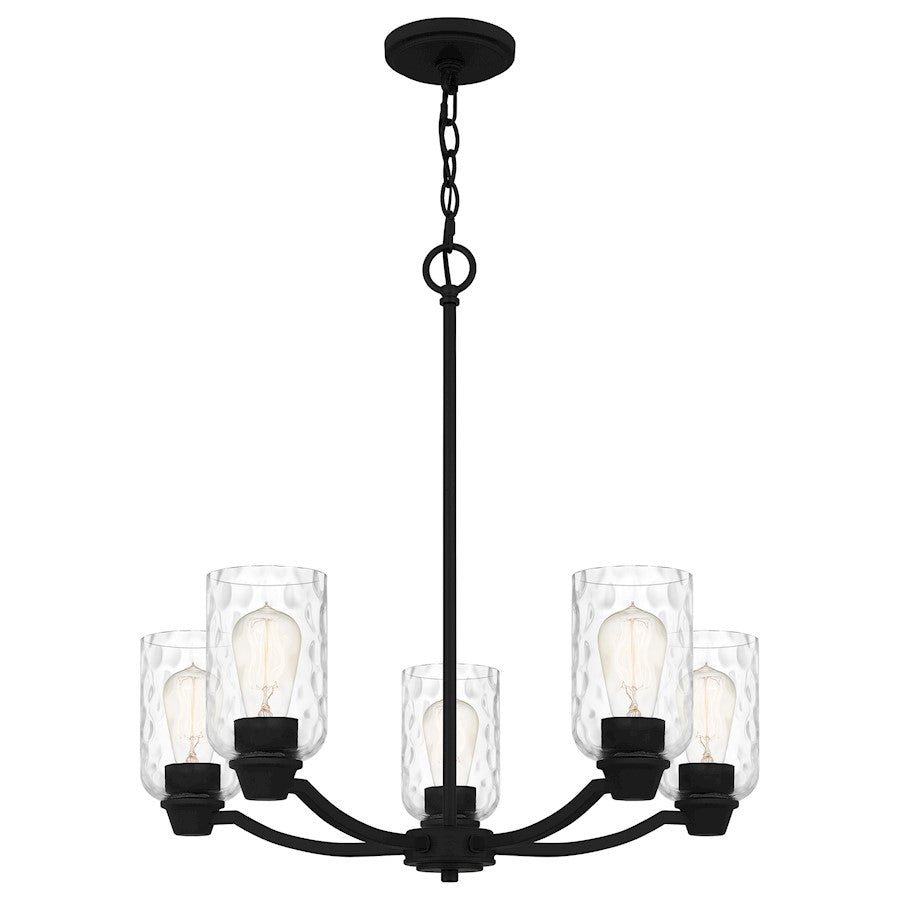 Quoizel Acacia 5 Light Chandelier, Matte Black/Clear Water