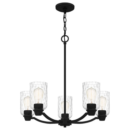 Quoizel Acacia 5 Light Chandelier, Matte Black/Clear Water