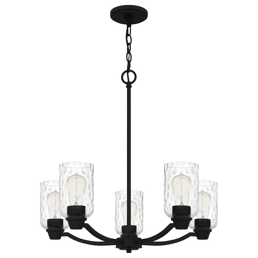 Quoizel Acacia 5 Light Chandelier, Matte Black/Clear Water