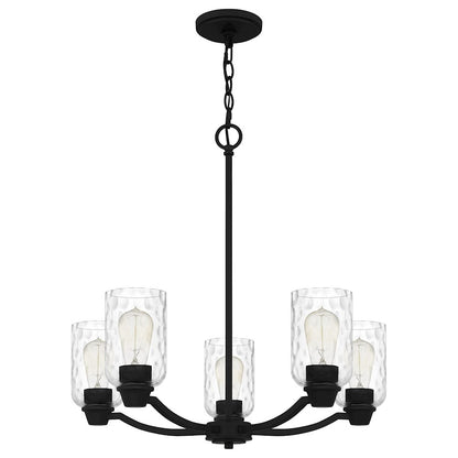 Quoizel Acacia 5 Light Chandelier, Matte Black/Clear Water