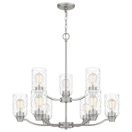 Quoizel Acacia 29in 9-Light Chandelier | Modern Brushed Nickel and Clear Water Glass | Dining Room & Foyer | Model ACA5029BN