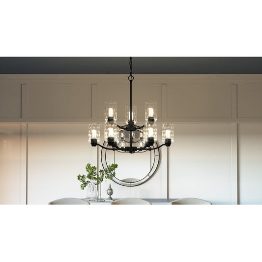Quoizel Acacia 9 Light Chandelier, Matte Black/Clear Water
