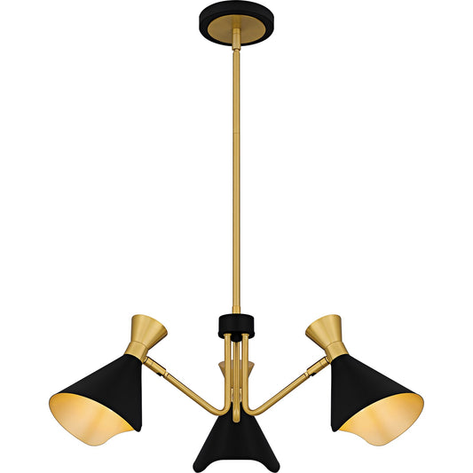 Quoizel Arden 26in 3-Light Chandelier | Modern Matte Black and Gold Metal | Dining Room & Kitchen Island | 26 x 26 x 9 in | Model ADN5026MBK