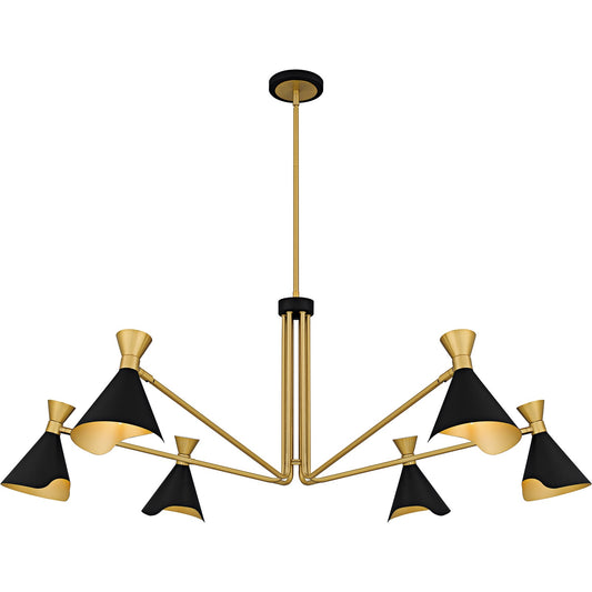 Quoizel Arden 52in 6-Light Chandelier | Modern Matte Black and Gold Metal | Dining Room & Foyer | 52 x 52 x 17.5 in | Model ADN5052MBK