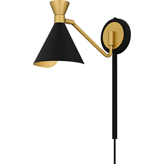Quoizel Arden 16in 1-Light Wall Sconce | Modern Matte Black and Gold Metal | Bedroom & Hallway Accent Light | 16 x 6.5 x 8 in | Model ADN8706MBK