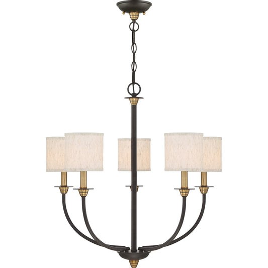 Quoizel Audley 26in 5-Light Chandelier | Traditional Old Bronze and Beige Fabric | Dining Room & Foyer | 26 x 26 x 25.75 in | Model ADY5005OZ