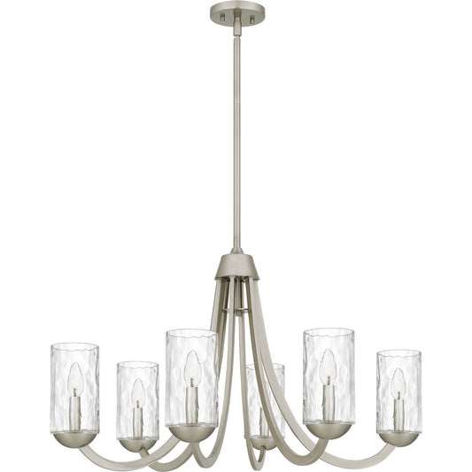 Quoizel Allard 32in 6-Light Chandelier | Traditional Brushed Nickel and Clear Water Glass | Dining Room & Living Room | Model ALD5032BN