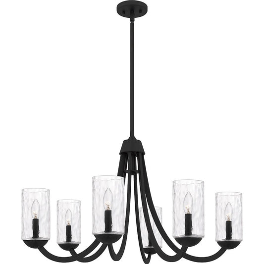 Quoizel Allard 32in 6-Light Chandelier | Traditional Matte Black and Clear Water Glass | Dining Room & Living Room | Model ALD5032MBK