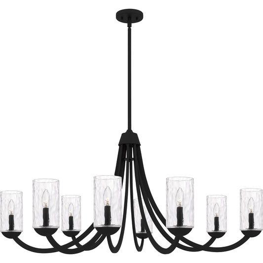 Quoizel Allard 45in 8-Light Chandelier | Traditional Matte Black and Clear Water Glass | Dining Room & Living Room | Model ALD5045MBK