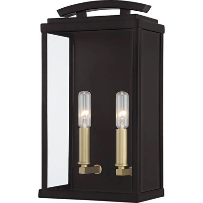 Quoizel Alma 2 Light Outdoor Lantern, Bronze/Clear