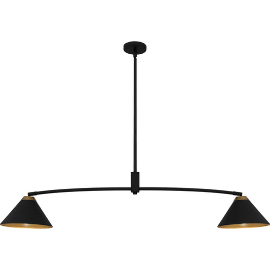 Quoizel Alscott 52in 2-Light Island Chandelier | Industrial Matte Black and Gold Metal | Kitchen Island & Dining Room | Model ALS252MBK
