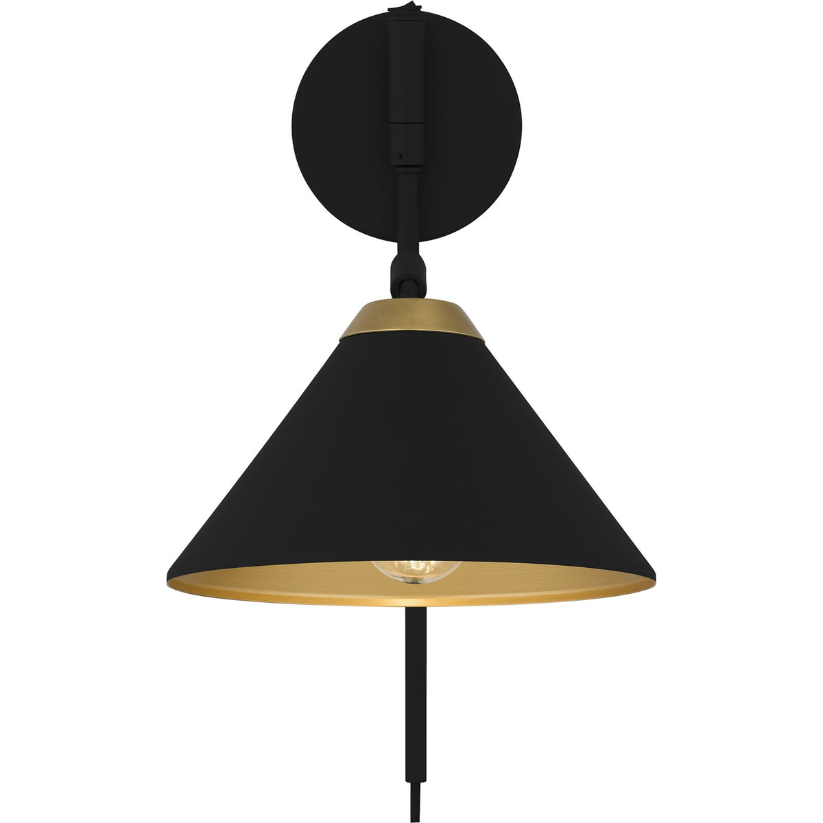 Quoizel Alscott 1-Light Wall Sconce | Modern Industrial Matte Black and Gold Metal Swing Arm | Bedroom & Hallway Task Light | Model ALS8810MBK