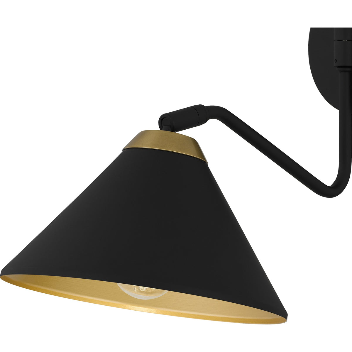 Quoizel Alscott 1-Light Wall Sconce | Modern Industrial Matte Black and Gold Metal Swing Arm | Bedroom & Hallway Task Light | Model ALS8810MBK