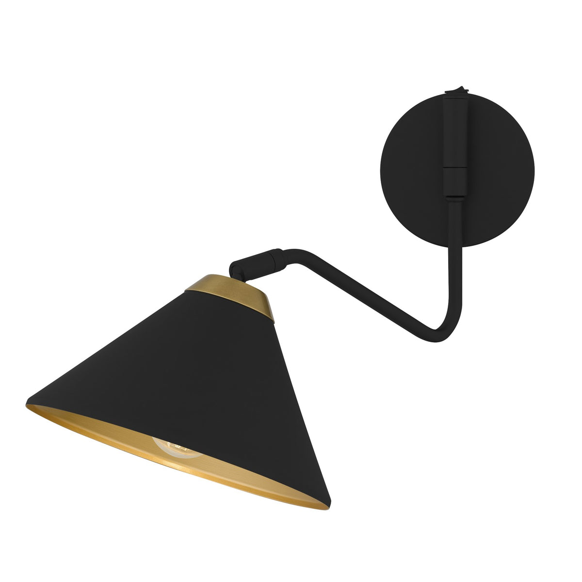 Quoizel Alscott 1-Light Wall Sconce | Modern Industrial Matte Black and Gold Metal Swing Arm | Bedroom & Hallway Task Light | Model ALS8810MBK