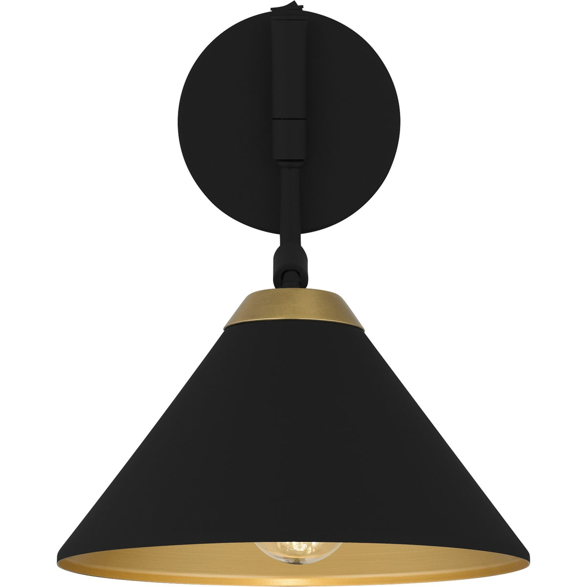 Quoizel Alscott 1-Light Wall Sconce | Modern Industrial Matte Black and Gold Metal Swing Arm | Bedroom & Hallway Task Light | Model ALS8810MBK