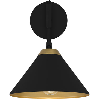 Quoizel Alscott 1-Light Wall Sconce | Modern Industrial Matte Black and Gold Metal Swing Arm | Bedroom & Hallway Task Light | Model ALS8810MBK