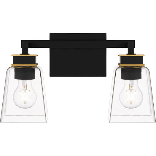 Quoizel Almany 2 Light Bath Light, Matte Black/Clear Glass - ALY8615MBK