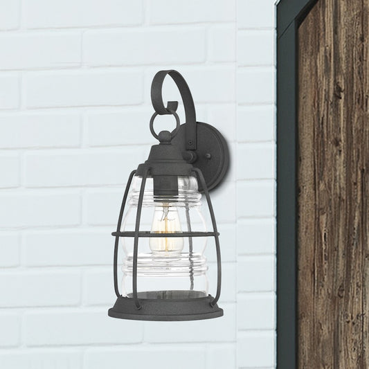 Quoizel Admiral Outdoor 8.5" 1 Light Wall Lantern, Black/Clear