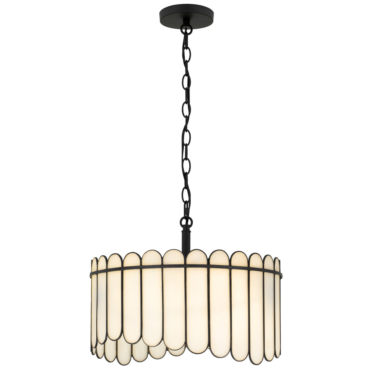 Quoizel Annabelle 16in 3-Light Pendant | Transitional Matte Black and White Art Glass | Kitchen Island & Dining Room | Model ANN1816MBK