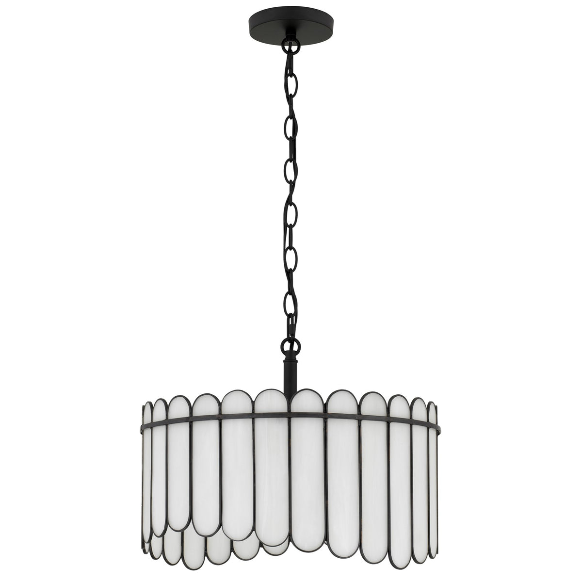 Quoizel Annabelle 16in 3-Light Pendant | Transitional Matte Black and White Art Glass | Kitchen Island & Dining Room | Model ANN1816MBK