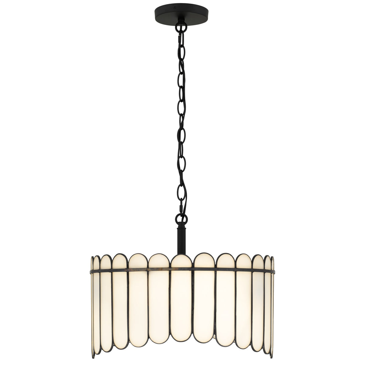 Quoizel Annabelle 16in 3-Light Pendant | Transitional Matte Black and White Art Glass | Kitchen Island & Dining Room | Model ANN1816MBK
