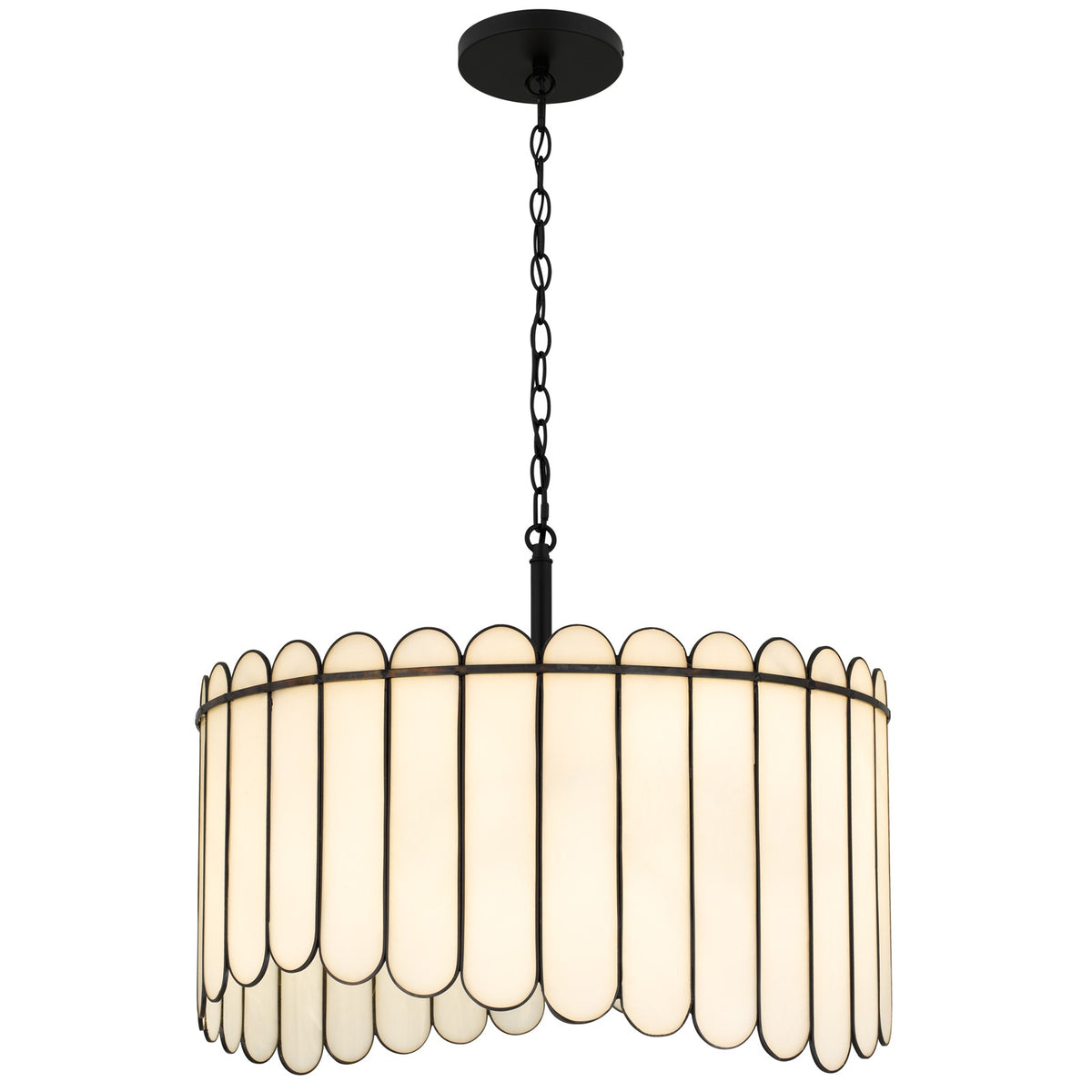 Quoizel Annabelle 24in 4-Light Pendant | Transitional Matte Black and White Art Glass | Kitchen Island & Dining Room | Model ANN2824MBK