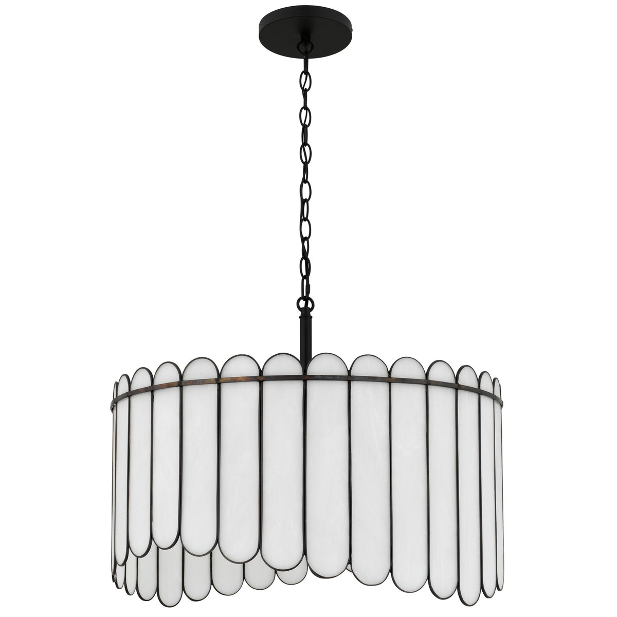 Quoizel Annabelle 24in 4-Light Pendant | Transitional Matte Black and White Art Glass | Kitchen Island & Dining Room | Model ANN2824MBK
