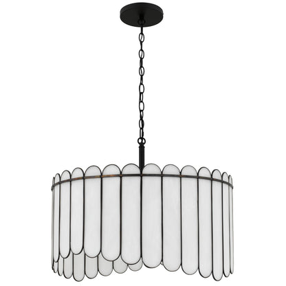 Quoizel Annabelle 24in 4-Light Pendant | Transitional Matte Black and White Art Glass | Kitchen Island & Dining Room | Model ANN2824MBK