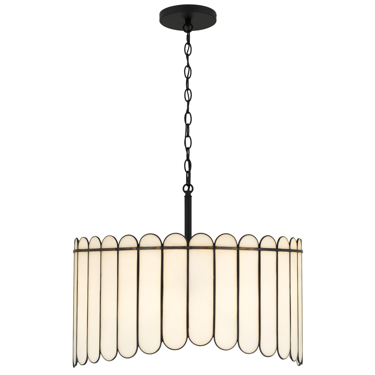 Quoizel Annabelle 24in 4-Light Pendant | Transitional Matte Black and White Art Glass | Kitchen Island & Dining Room | Model ANN2824MBK