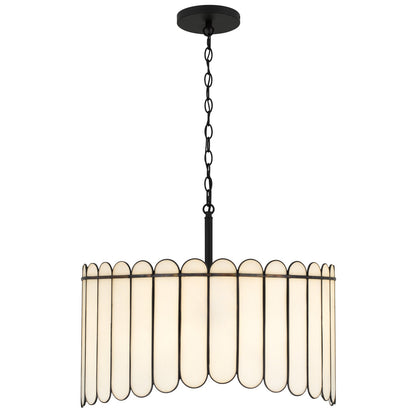 Quoizel Annabelle 24in 4-Light Pendant | Transitional Matte Black and White Art Glass | Kitchen Island & Dining Room | Model ANN2824MBK