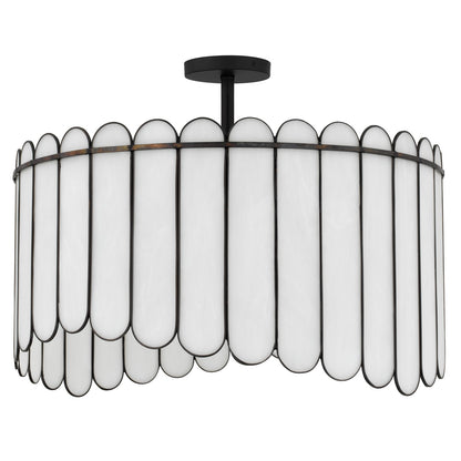 Quoizel Annabelle 24in 4-Light Pendant | Transitional Matte Black and White Art Glass | Kitchen Island & Dining Room | Model ANN2824MBK