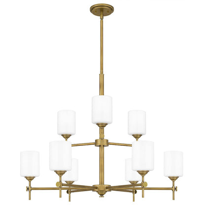 Quoizel Aria 9 Light Chandelier, Weathered Brass/Opal