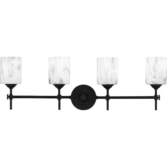 Quoizel Aria 4 Light Bath Light, Matte Black/Marble Glass - ARI8631MBK