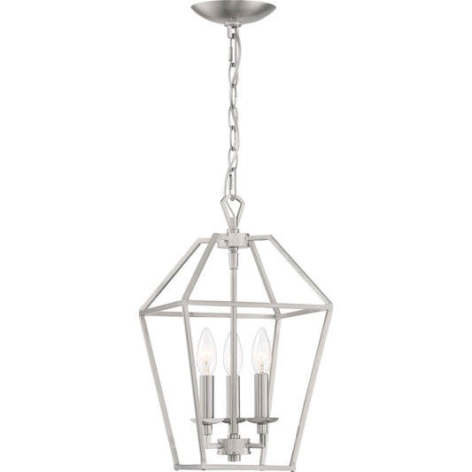 Quoizel Aviary 10in 3-Light Pendant | Farmhouse Brushed Nickel Steel | Kitchen Island & Dining Room | 9.5 x 9.5 x 17 in | Model AVY5203BN