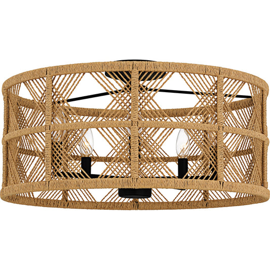 Quoizel Axford 22in 5-Light Semi-Flush Mount | Industrial Matte Black and Natural Rope | Bedroom & Hallway | 22 x 22 x 11.25 in | Model AXF1722MBK