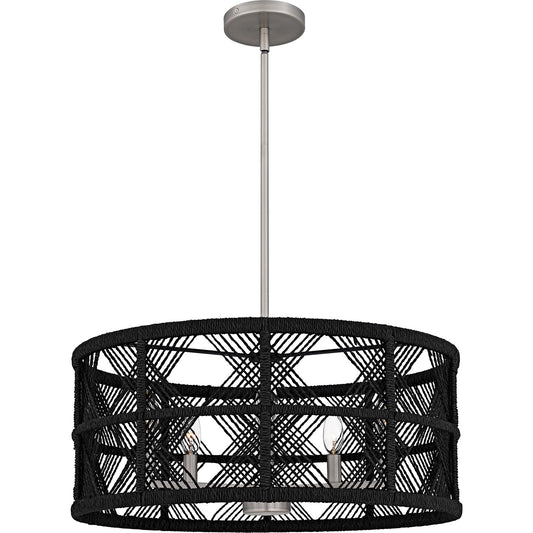 Quoizel Axford 22in 5-Light Pendant | Industrial Antique Nickel and Black Rope | Kitchen Island & Dining Room | 22 x 22 x 10.5 in | Model AXF2822AN