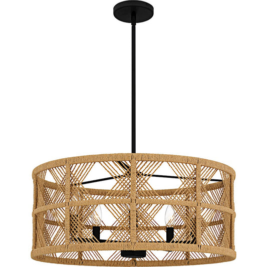 Quoizel Axford 22in 5-Light Pendant | Industrial Matte Black and Natural Rope | Kitchen Island & Dining Room | 22 x 22 x 10.5 in | Model AXF2822MBK