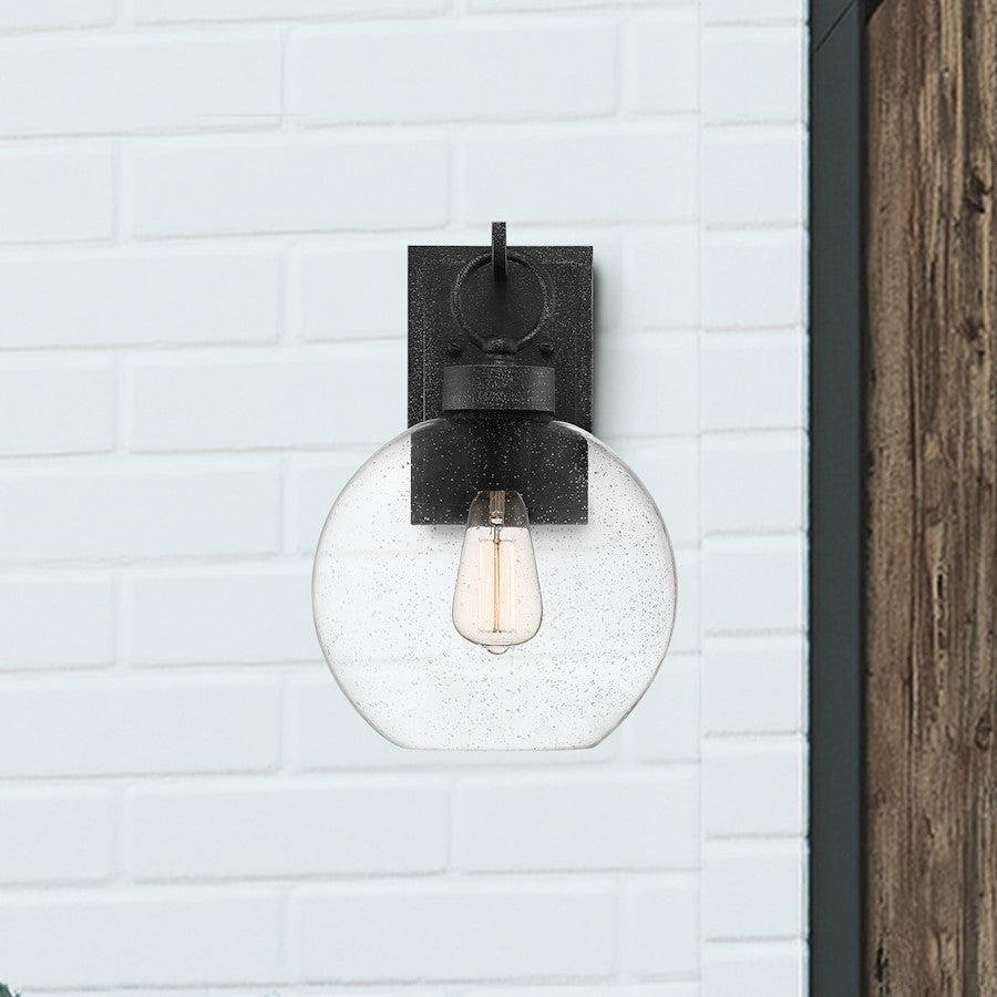 Quoizel Barre 12.25" 1 Light Outdoor Wall Lantern, Grey Ash/Seeded