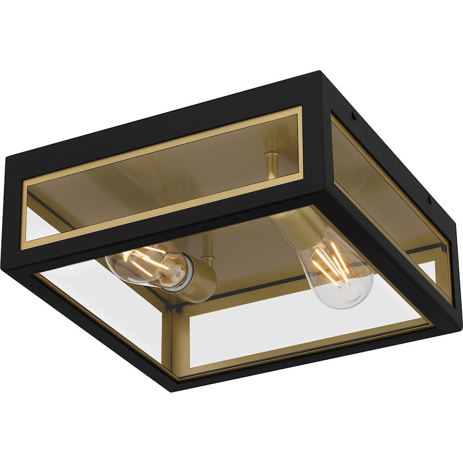 Quoizel Bourbon 2 Light Outdoor Flush Mount, Black/Clear Glass