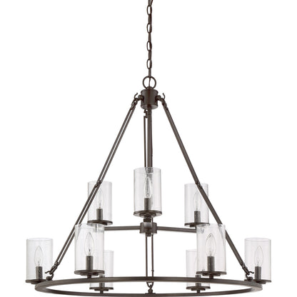 Quoizel Buchanan 33in 9-Light Chandelier | Rustic Western Bronze and Clear Seedy Glass | Dining Room & Foyer | 33 x 33 x 30 in | Model BCN5009WT