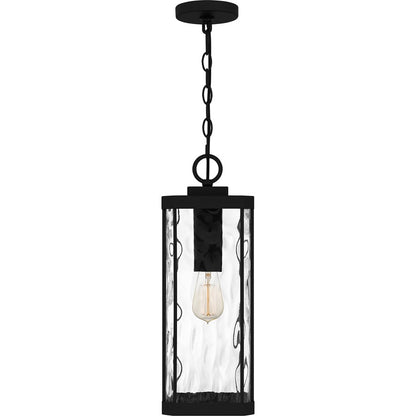 Quoizel Balchier 1Lt Mini Pendant, Matte Black/Clear Hammered Glass