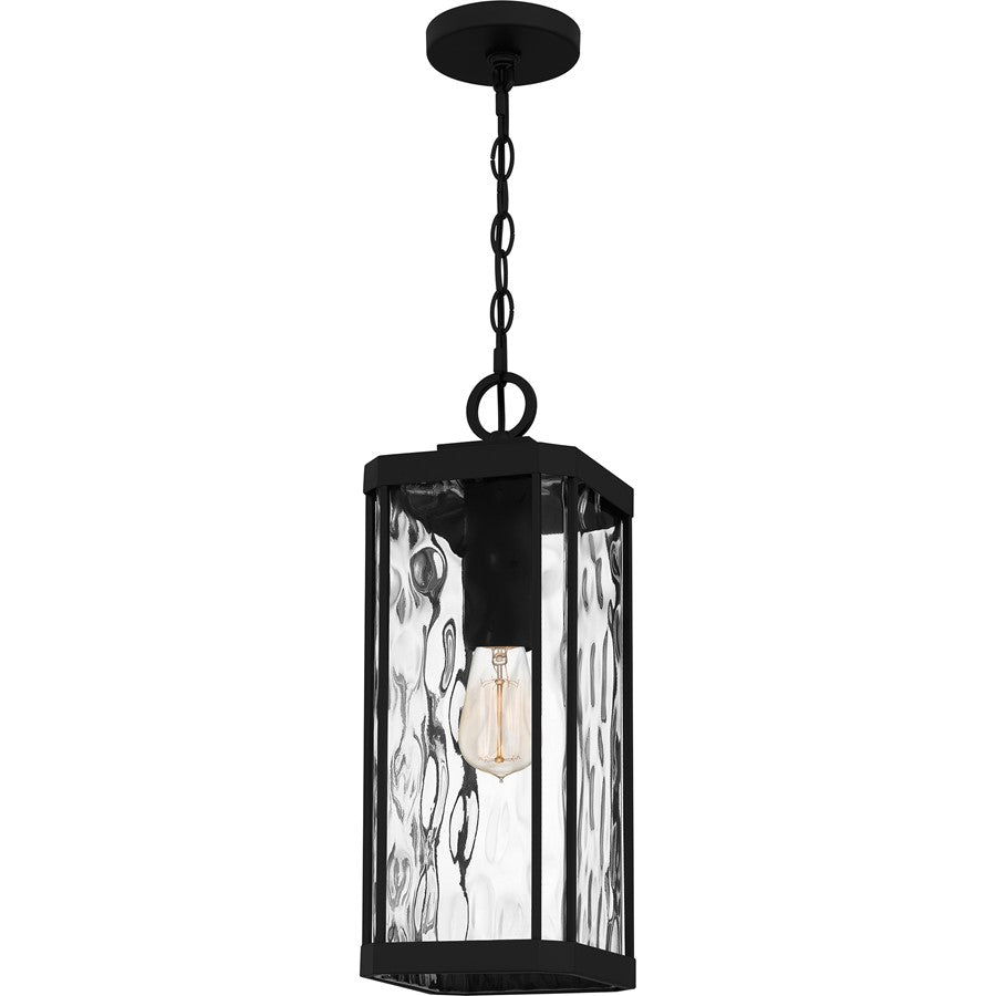 Quoizel Balchier 1Lt Mini Pendant, Matte Black/Clear Hammered Glass