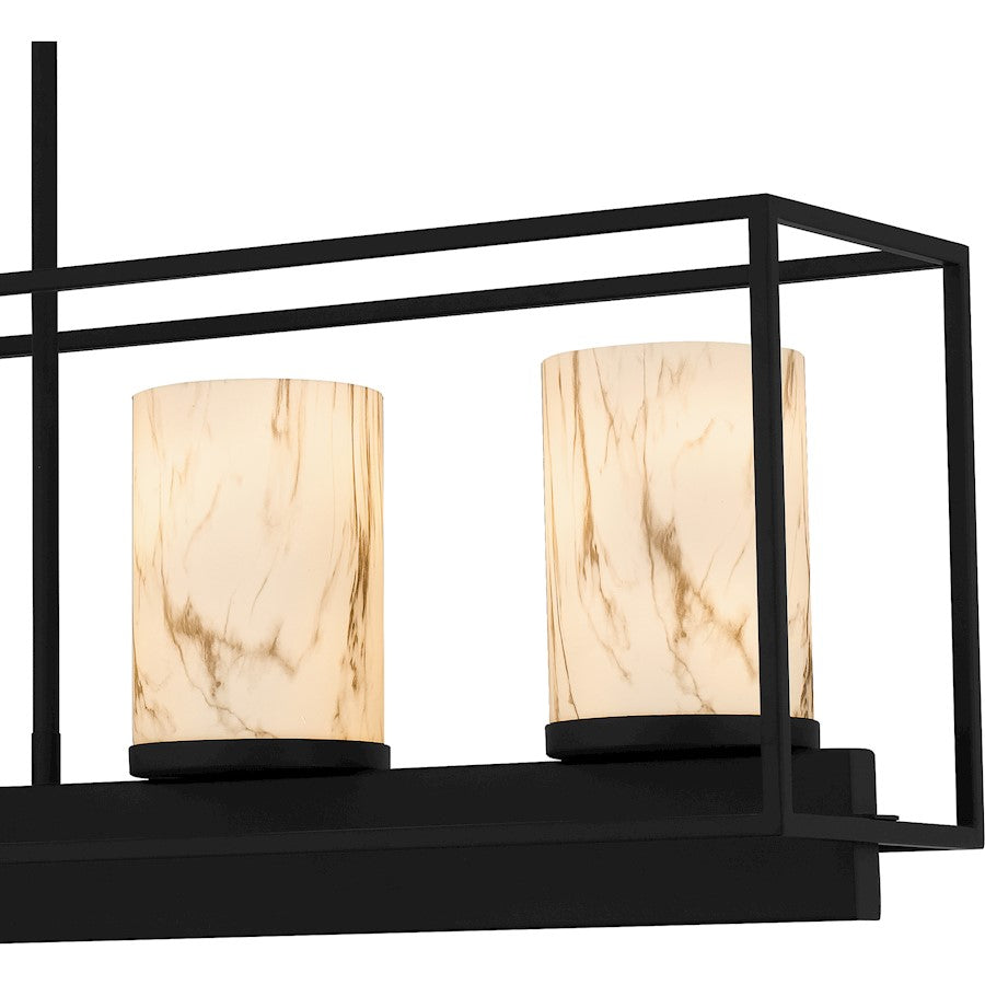 Quoizel Bentley 5 Light Island Light, Matte Black/Marble Glass