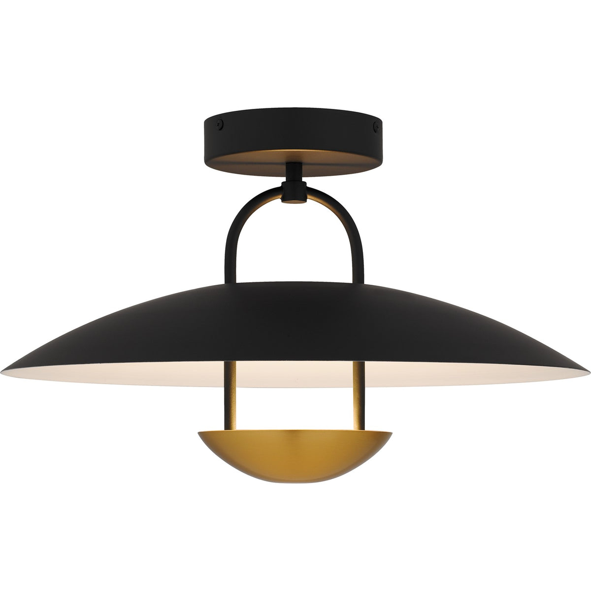 Quoizel Bingham 18in Semi-Flush Mount | Modern Matte Black and Gold White Metal | Bedroom & Hallway Ceiling Light | 18 x 18 x 11 in | Model BIN1718MBK